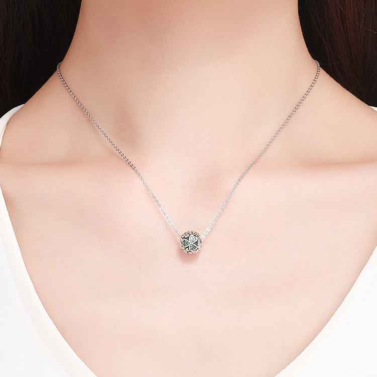 S925 Sterling Silver Green Plant Clover Bead DIY Bracelet Accessories