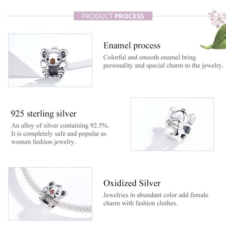 S925 Sterling Silver Cute Koala Animal Bead DIY Bracelet Accessory