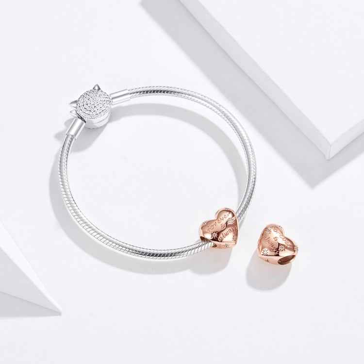 S925 Sterling Silver Golden Heart-shaped Loose Beads DIY Bracelet Accessories