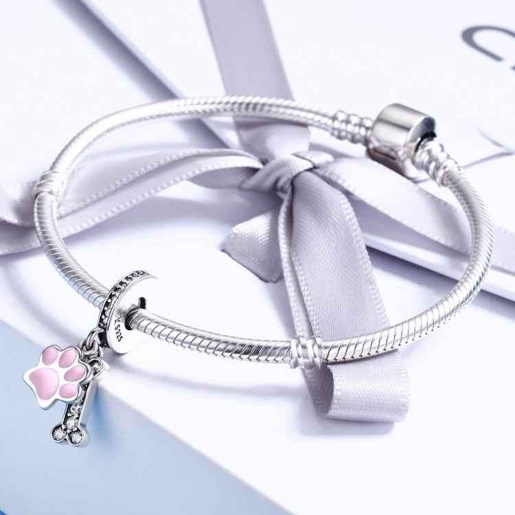 S925 Sterling Silver Dog Footprint Diamond Beads DIY Bracelet Accessories