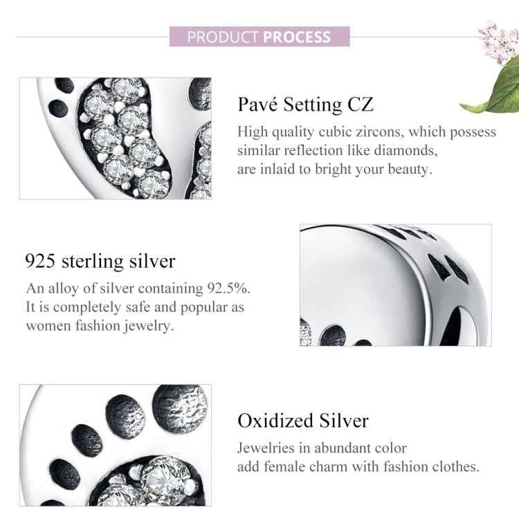 Heart-shaped Footprint Beaded S925 Sterling Silver Loose Beads DIY Bracelet Silver Beads