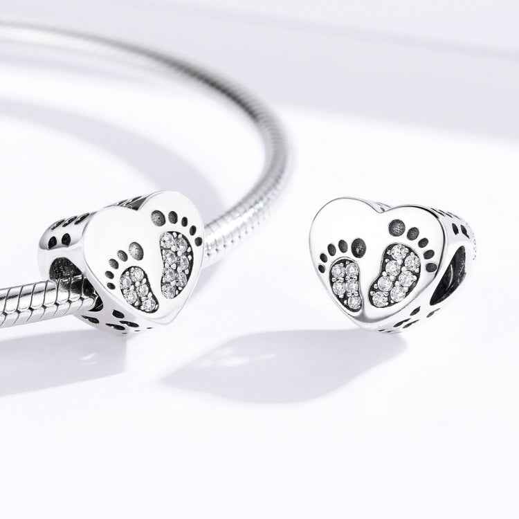 Heart-shaped Footprint Beaded S925 Sterling Silver Loose Beads DIY Bracelet Silver Beads