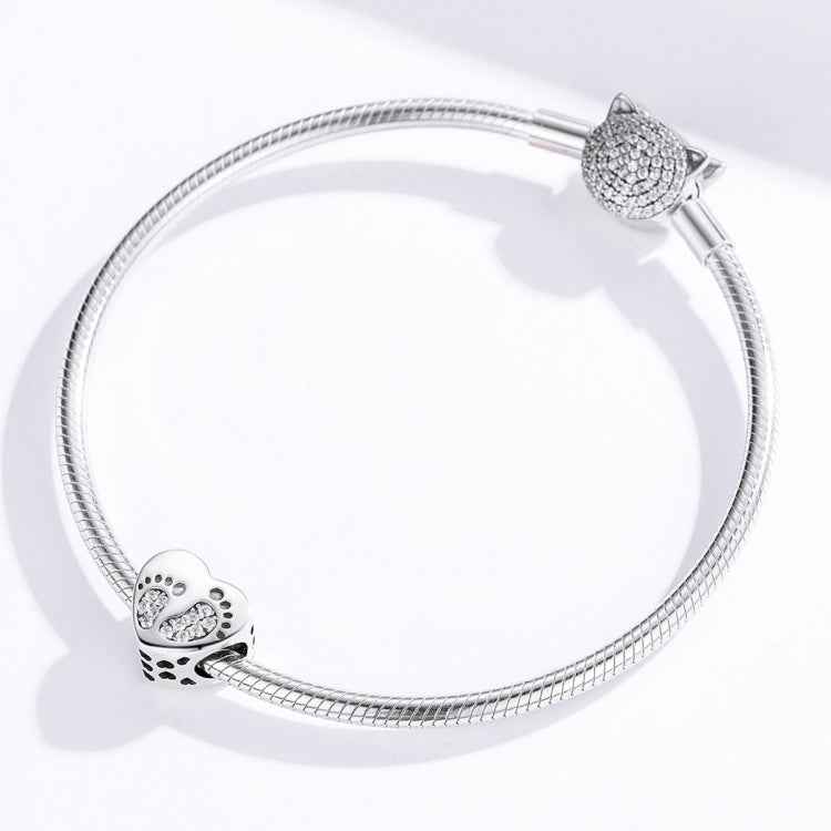 Heart-shaped Footprint Beaded S925 Sterling Silver Loose Beads DIY Bracelet Silver Beads