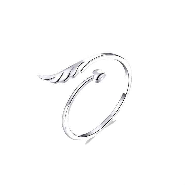 S925 Sterling Silver Angel Wings Open Ring White Gold Plated Open Ring