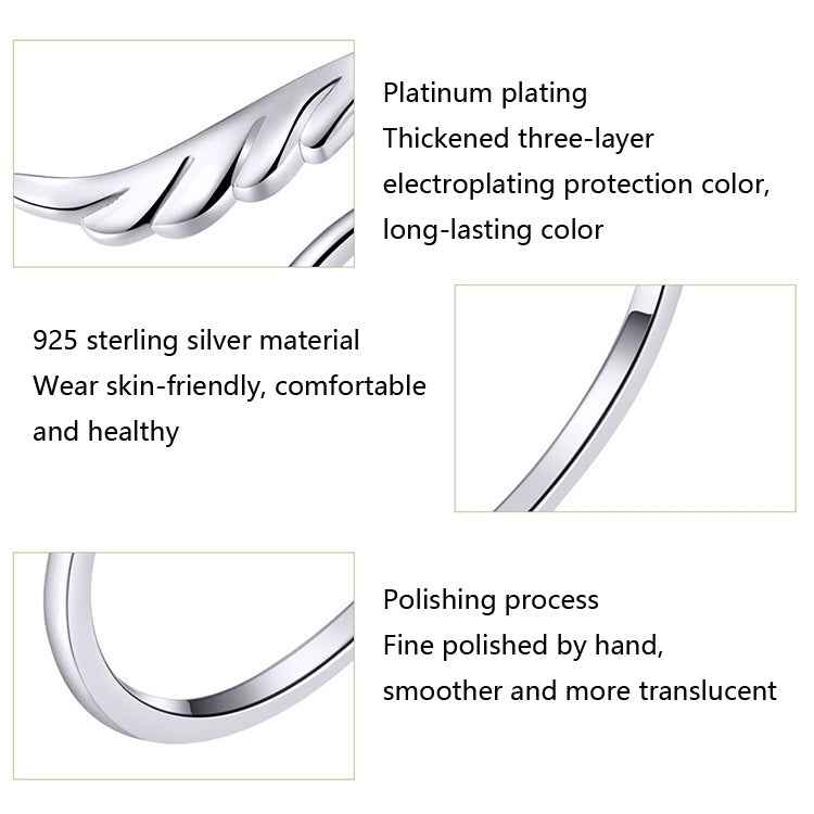 S925 Sterling Silver Angel Wings Open Ring White Gold Plated Open Ring