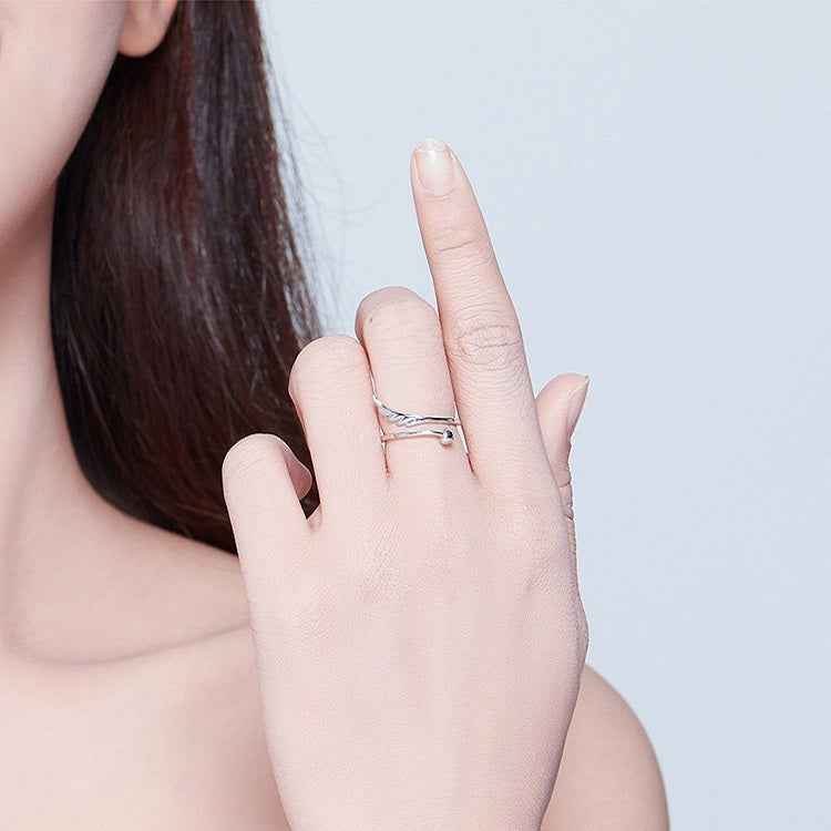 S925 Sterling Silver Angel Wings Open Ring White Gold Plated Open Ring