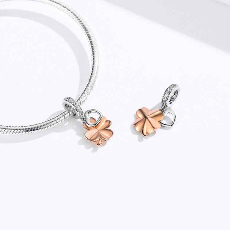 S925 Sterling Silver Golden Four-leaf Clover Pendant DIY Bracelet Loose Beads