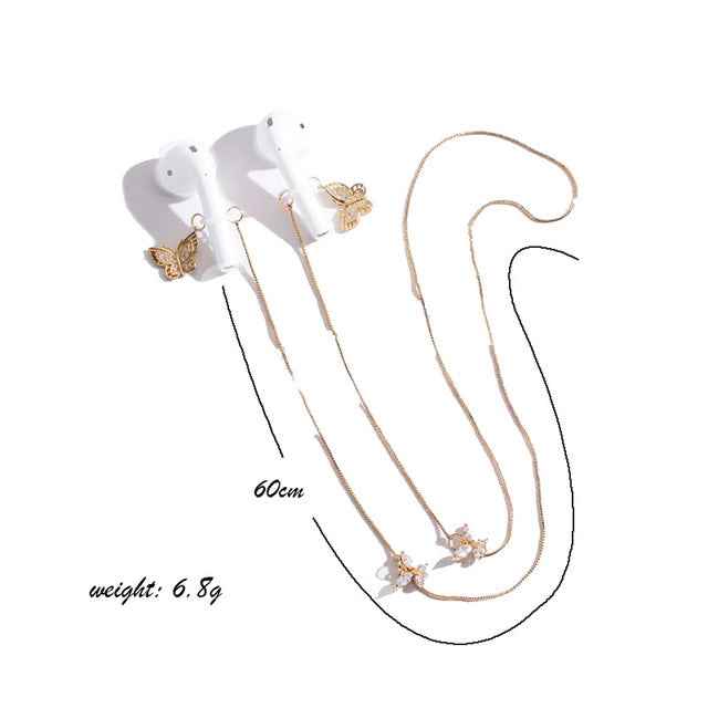 Universal Anti-lost Chain for Wireless Earphones Sweet and Simple Commuter Zircon Butterfly Anti-lost Necklace