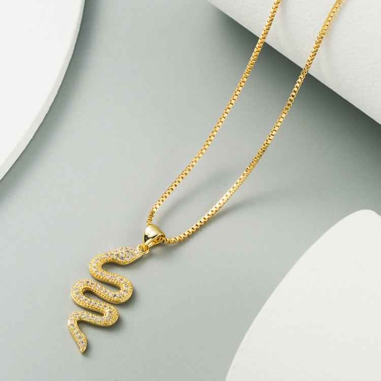 Creative Snake-shaped Pendant Necklace Personality Female Punk Style Inlaid Zircon Necklace