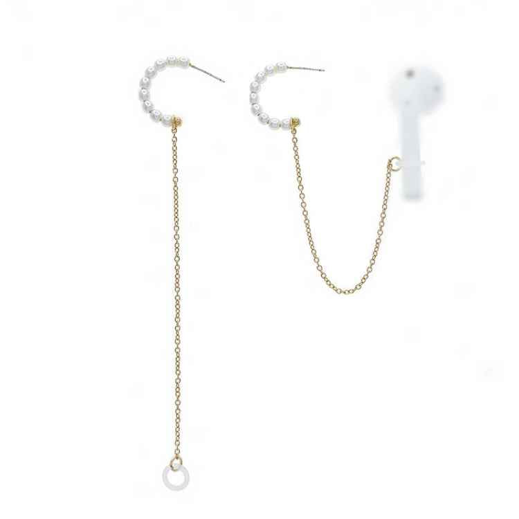 3 PCS Universal Bluetooth Headset Anti-lost C Type Pearl 925 Silver Needle Earring Ear Chain