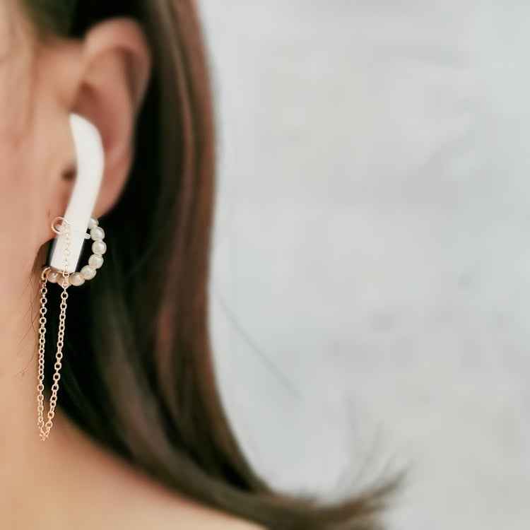 3 PCS Universal Bluetooth Headset Anti-lost C Type Pearl 925 Silver Needle Earring Ear Chain