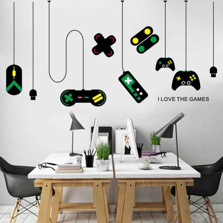 2 PCS Game Console Game Handle Chandelier Wall Stickers Internet Cafe Study Computer Desk Background Sticker
