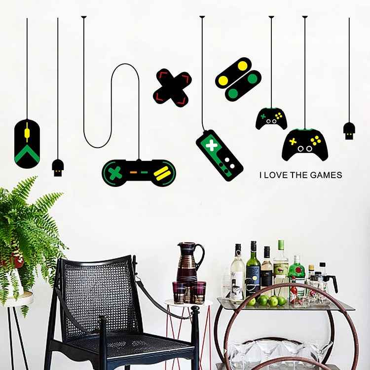 2 PCS Game Console Game Handle Chandelier Wall Stickers Internet Cafe Study Computer Desk Background Sticker