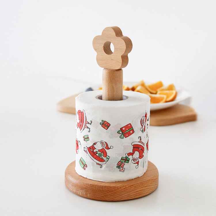 Kitchen Vertical Solid Wood Roll Paper Holder Small Flower Lazy Rag Rack