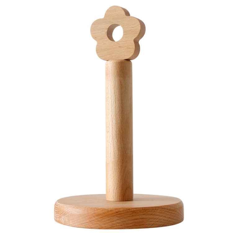 Kitchen Vertical Solid Wood Roll Paper Holder Small Flower Lazy Rag Rack