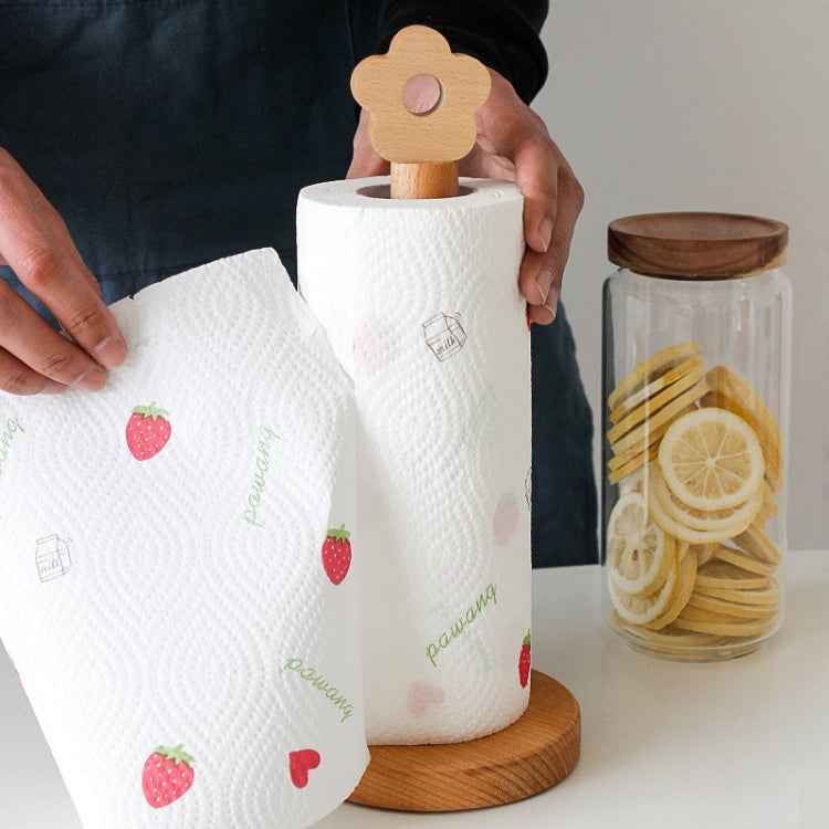 Kitchen Vertical Solid Wood Roll Paper Holder Small Flower Lazy Rag Rack