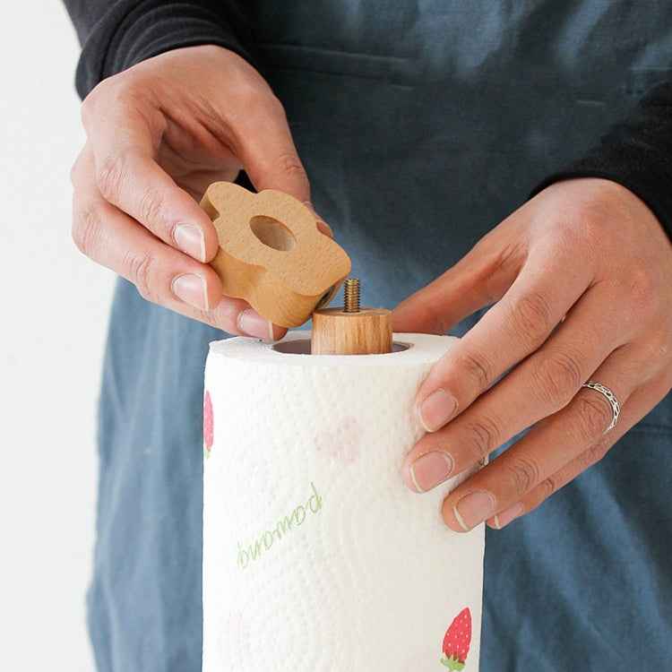 Kitchen Vertical Solid Wood Roll Paper Holder Small Flower Lazy Rag Rack