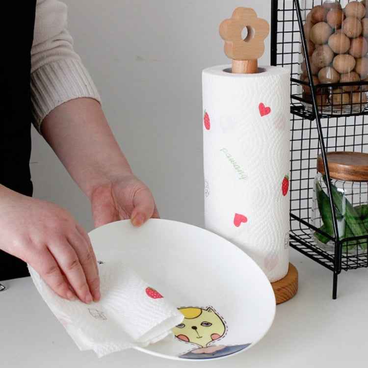 Kitchen Vertical Solid Wood Roll Paper Holder Small Flower Lazy Rag Rack