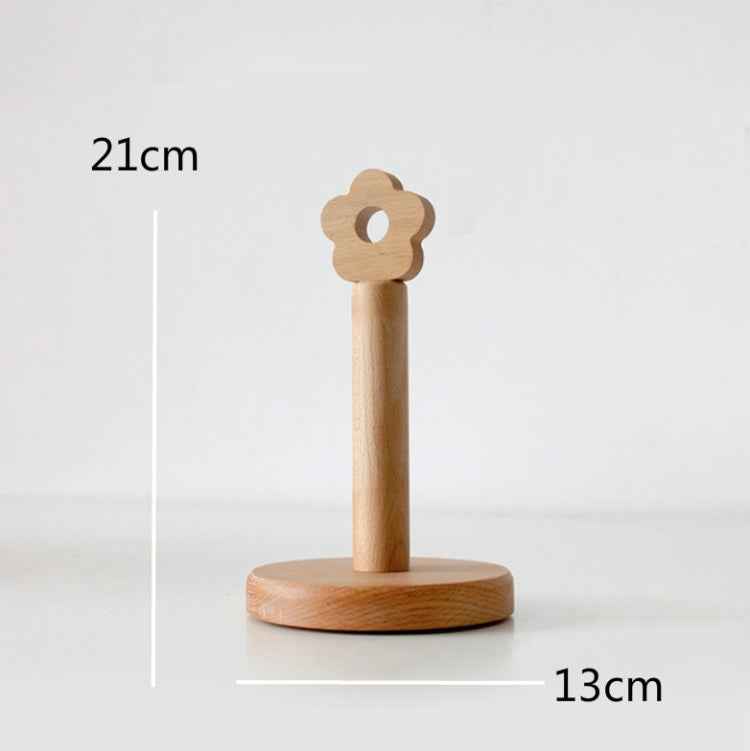Kitchen Vertical Solid Wood Roll Paper Holder Small Flower Lazy Rag Rack