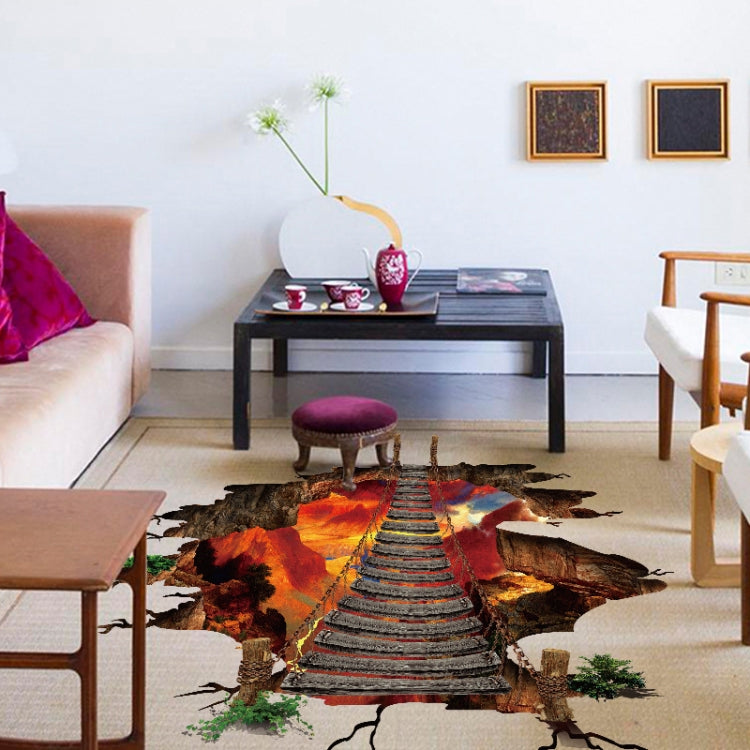 3D Flame Mountain Cable Bridge PVC Removable Floor Stickers, 3D Flame Mountain Cable Bridge