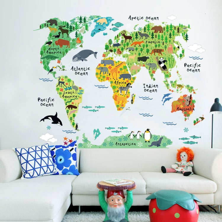 Animal World Map Waterproof Removable Background Wall Stickers, Animal World Map