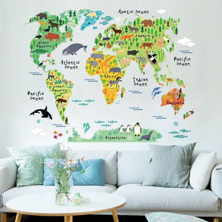 Animal World Map Waterproof Removable Background Wall Stickers, Animal World Map