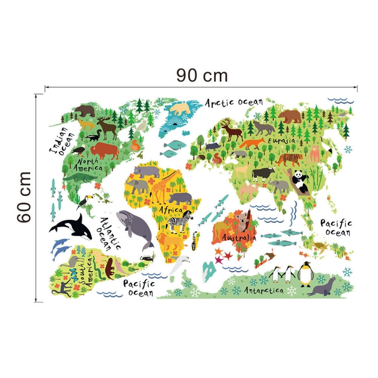 Animal World Map Waterproof Removable Background Wall Stickers, Animal World Map