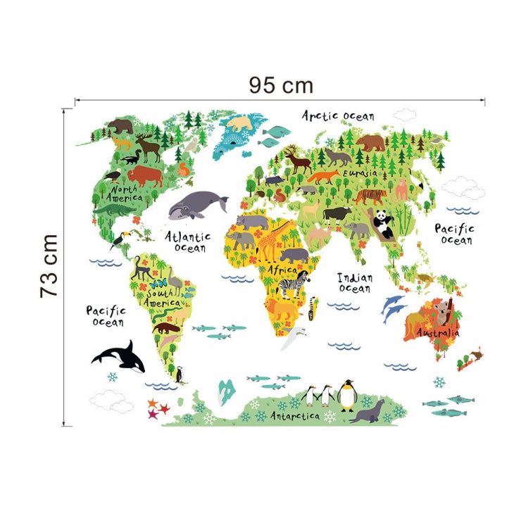 Animal World Map Waterproof Removable Background Wall Stickers, Animal World Map