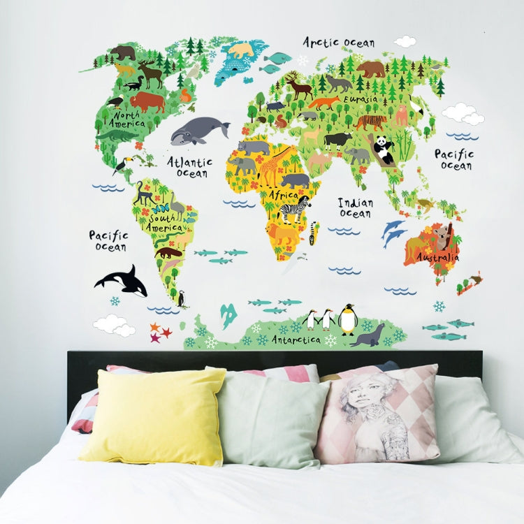 Animal World Map Waterproof Removable Background Wall Stickers, Animal World Map