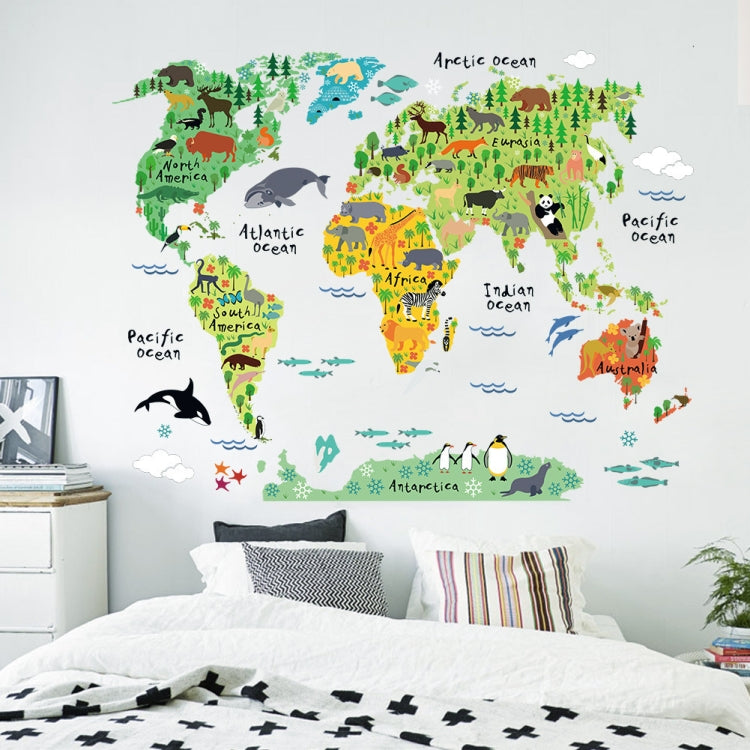 Animal World Map Waterproof Removable Background Wall Stickers, Animal World Map