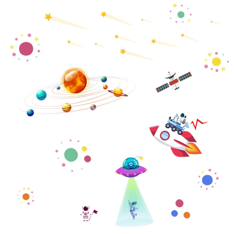 Cartoon Solar System UFO Astronaut Wall Sticker, UFO Astronaut