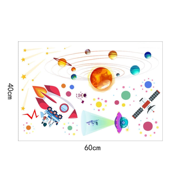 Cartoon Solar System UFO Astronaut Wall Sticker, UFO Astronaut