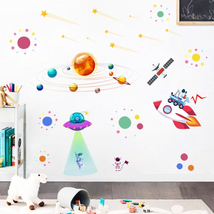 Cartoon Solar System UFO Astronaut Wall Sticker, UFO Astronaut