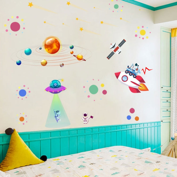 Cartoon Solar System UFO Astronaut Wall Sticker, UFO Astronaut