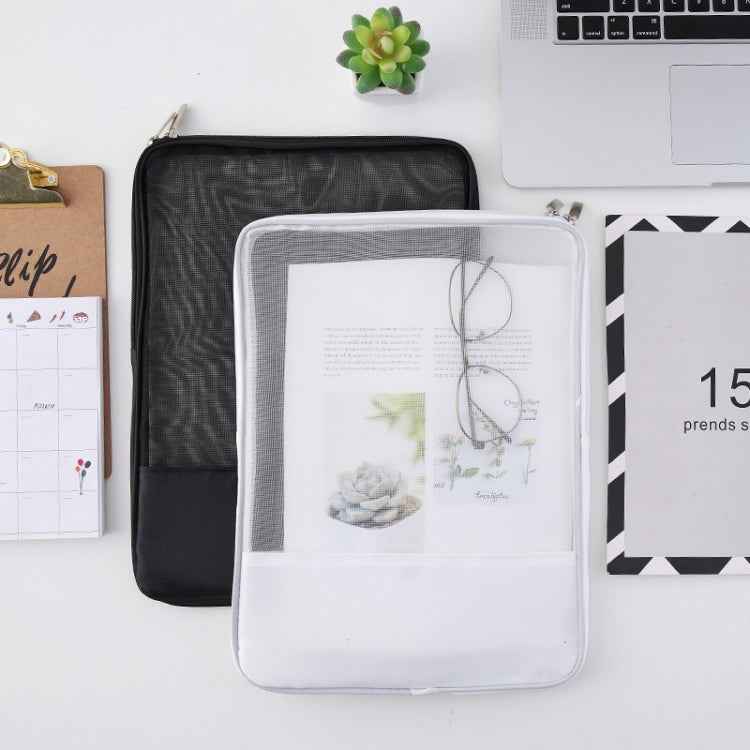 Translucent Mesh Zipper File Bag Special Stationery Storage Bag For Student Exams Random Colour