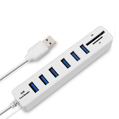 Multi USB 2.0 Hub USB Splitter High Speed 6 Ports with TF SD Card Reader