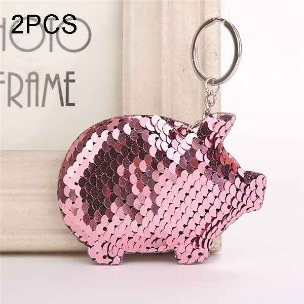2PCS Cute Chaveiro Pig Keychain Glitter Pompom Sequins Key Chain Gifts for Women Llaveros Mujer Car Bag Accessories Key Ring, Pig Shape (Pink), Pig Shape(Magenta), Pig Shape(Colorful), Pig Shape(blue)