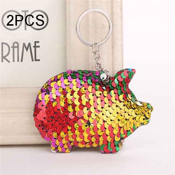 2PCS Cute Chaveiro Pig Keychain Glitter Pompom Sequins Key Chain Gifts for Women Llaveros Mujer Car Bag Accessories Key Ring, Pig Shape (Pink), Pig Shape(Magenta), Pig Shape(Colorful), Pig Shape(blue)