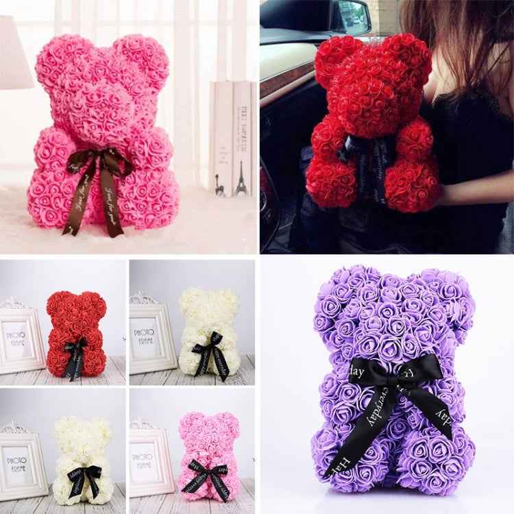 25cm Bear Shape Artificial Foam Roses Flower Ornament, Red, Light Pink, Deep Pink, Purple, Milk White, Sky Blue, Gray