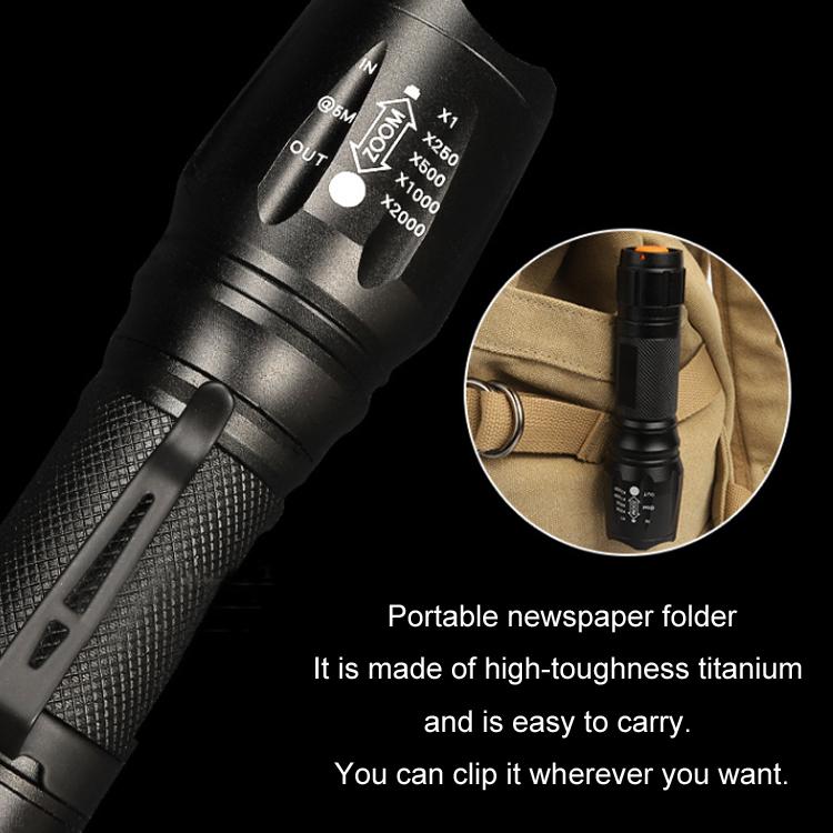 T02 Pen Clip Mini Flashlight T6 Telescopic Zoom Led Flashlight Outdoor Waterproof Long Shot Glare Flashlight, T02 Pen Clip