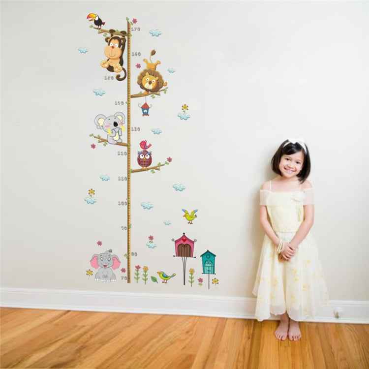 Cartoon Animals Lion Monkey Owl Elephant Height Measure DIY Waterproof PVC Wall Sticker