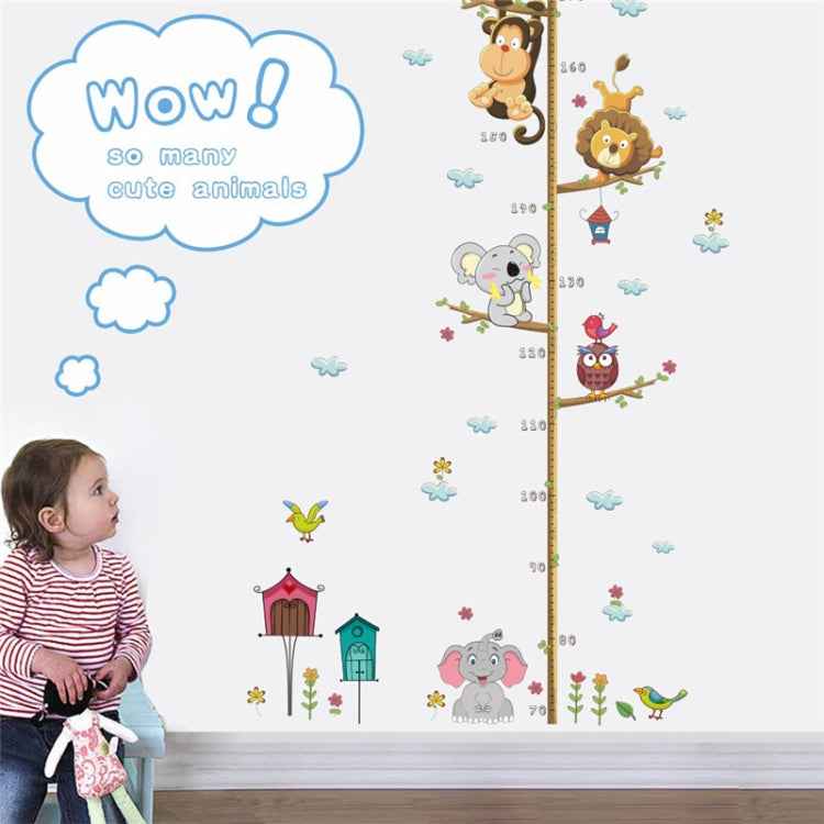 Cartoon Animals Lion Monkey Owl Elephant Height Measure DIY Waterproof PVC Wall Sticker
