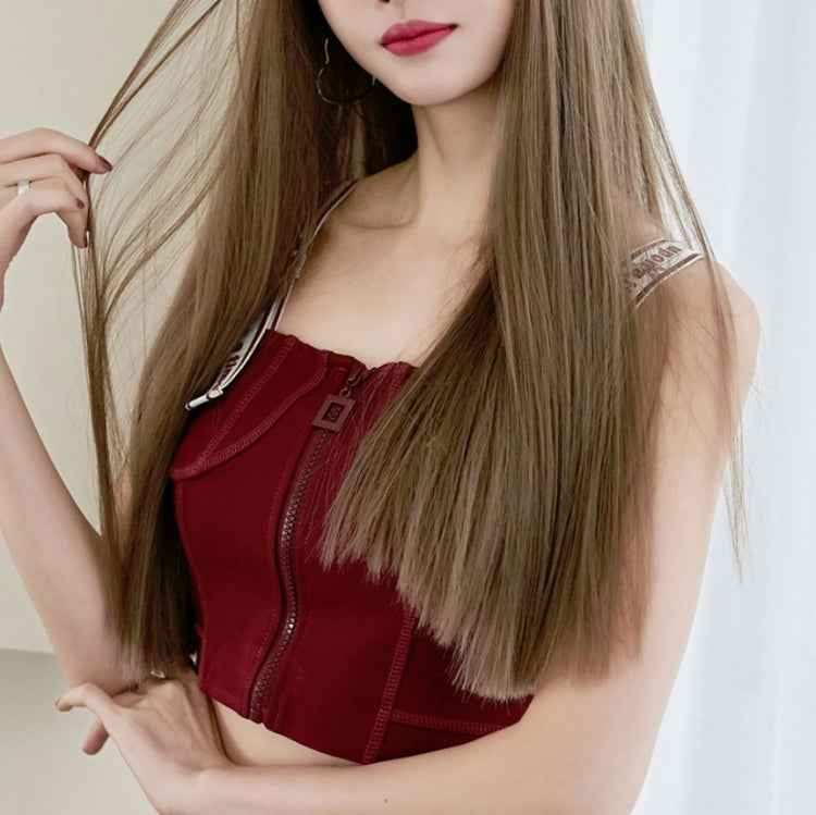 Female Black Long Straight Wig With Air Bangs