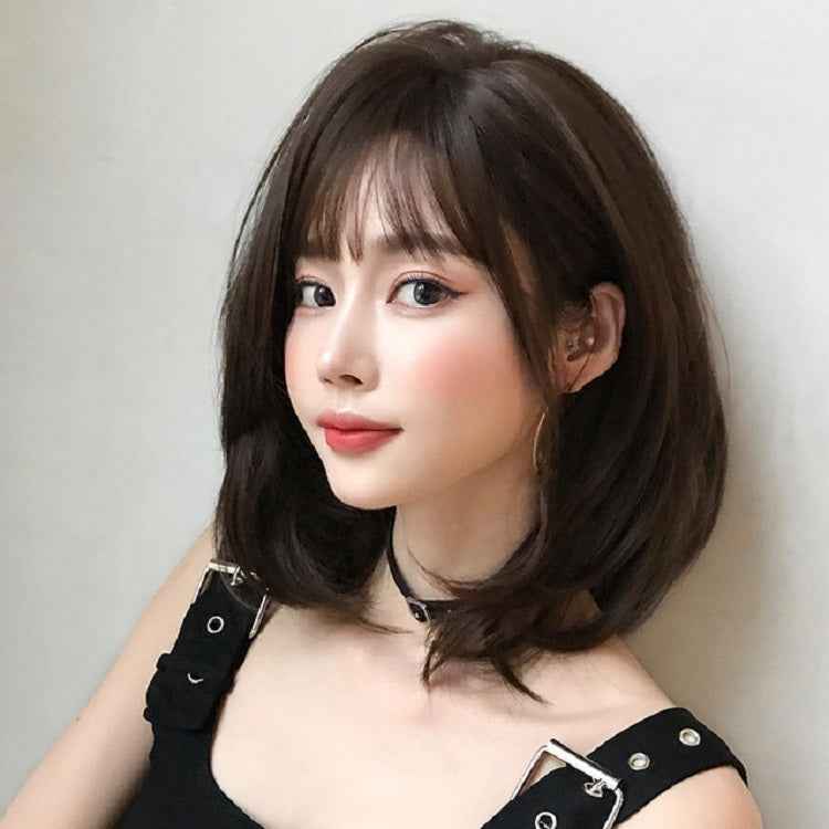 Female Short Hair With Bangs Wig Suitable For Round Face Shoulder Buckle Hair, Chocolate Color 40CM, Honey Pudding Black Top 40CM, Cold Brown 40CM, Black Brown 40CM