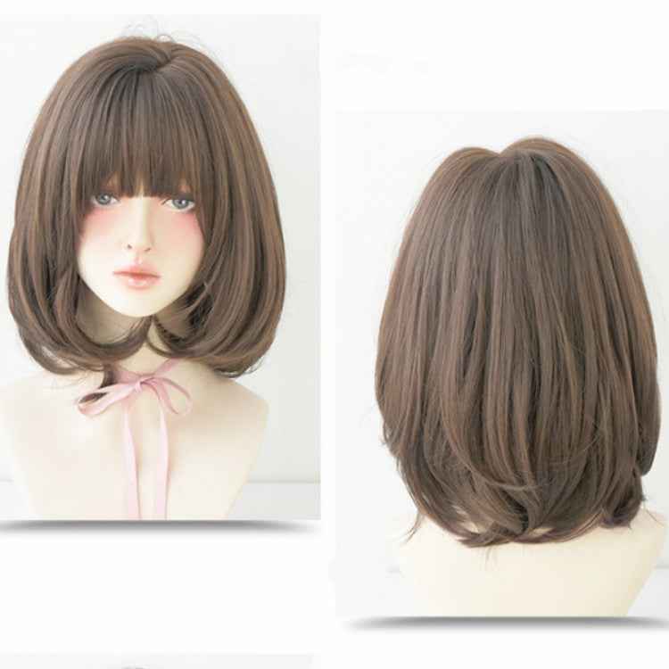 Female Short Hair With Bangs Wig Suitable For Round Face Shoulder Buckle Hair, Chocolate Color 40CM, Honey Pudding Black Top 40CM, Cold Brown 40CM, Black Brown 40CM