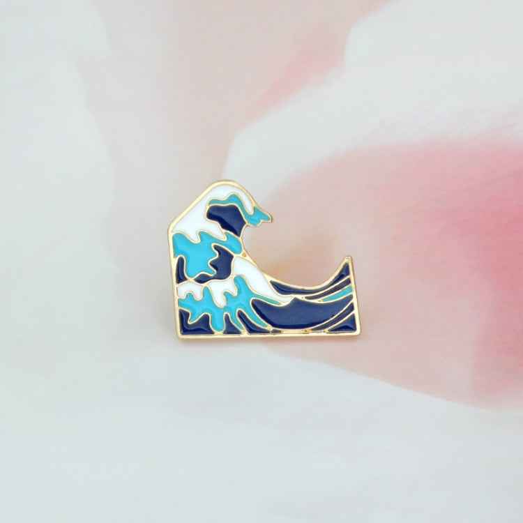 2PCS Blue waves brooch Enamel Pin buckle Cartoon Metal Brooch for Coat Jacket Bag Pin Badge Sea Jewelry