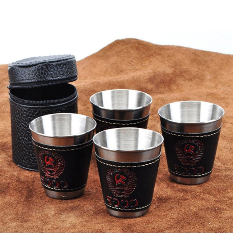 Ensemble de vaisselle de camping 4 en 1 70 ml, tasses de voyage, fournitures de pique-nique, tasses à vin, bière, whisky, en acier inoxydable, cuir PU