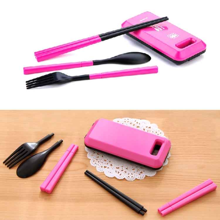 3 in 1 ABS Folding Dinnerware Cutlery Fork Chopsticks Set with Storage Box Outdoor Camping Hiking Traveling Tableware Set