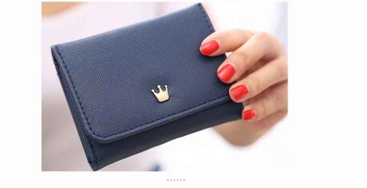 Short Mini Women Wallets Crown Decorated Fold PU Leather Coin Purse Card Holder
