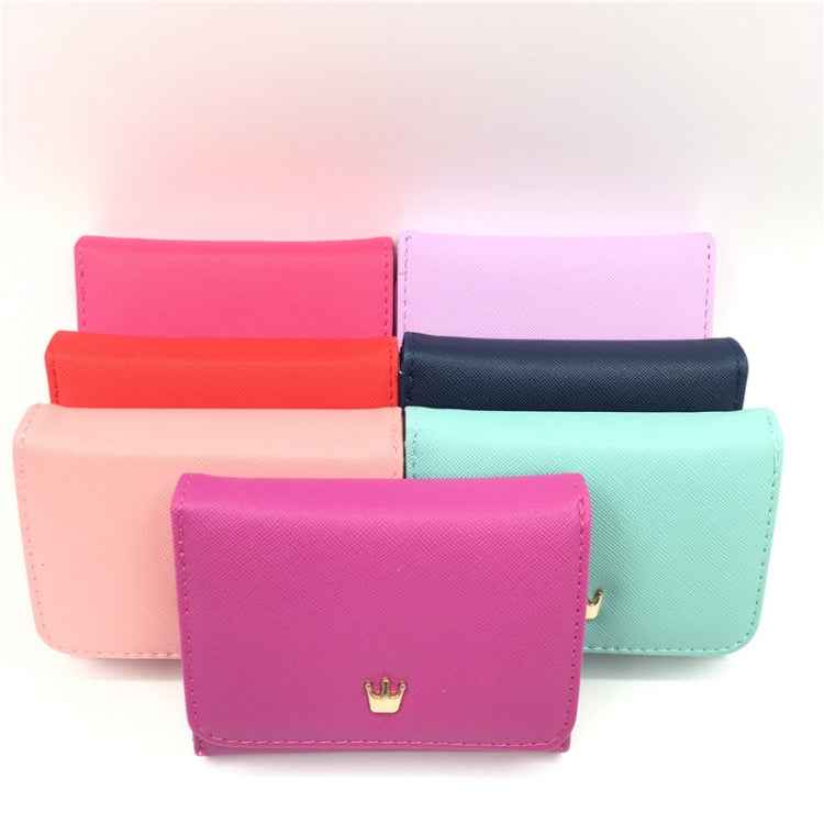 Short Mini Women Wallets Crown Decorated Fold PU Leather Coin Purse Card Holder